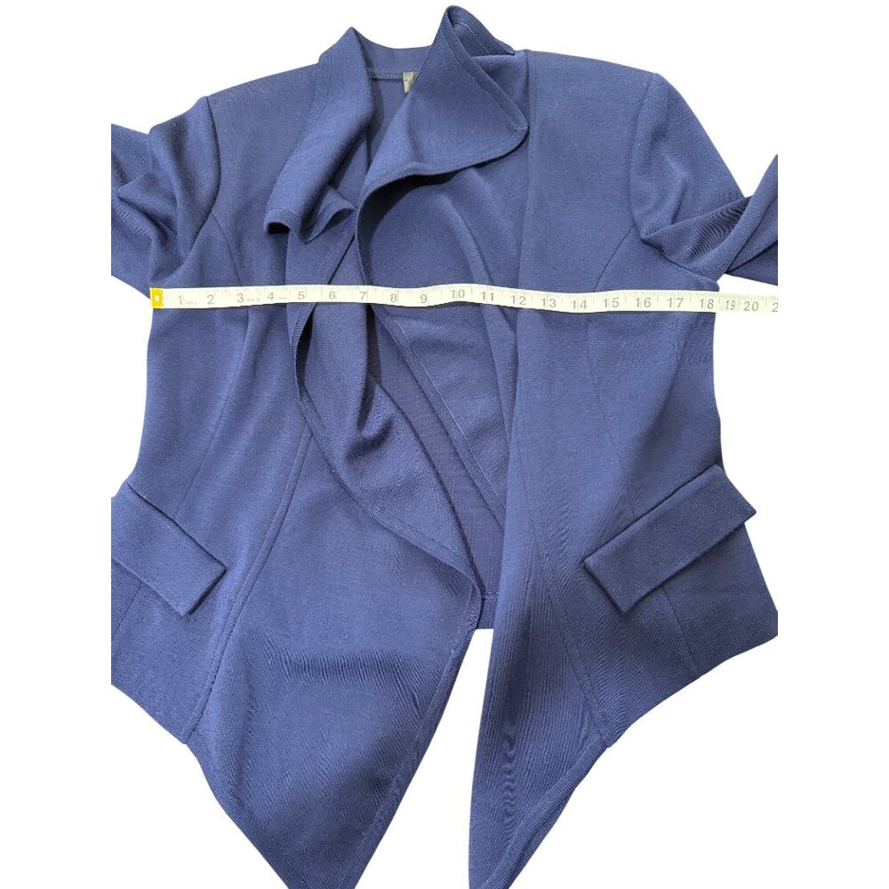 St. John Navy Blue Open Front Cardigan Jacket Draped Front Womens Size 10 - Picture 5 of 8